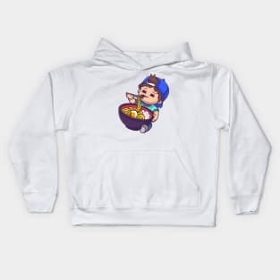 Cute Boy Eating Ramen Cartoon Kids Hoodie